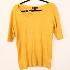 Mustard Yellow Ribbed Sweater with Keyhole Detail